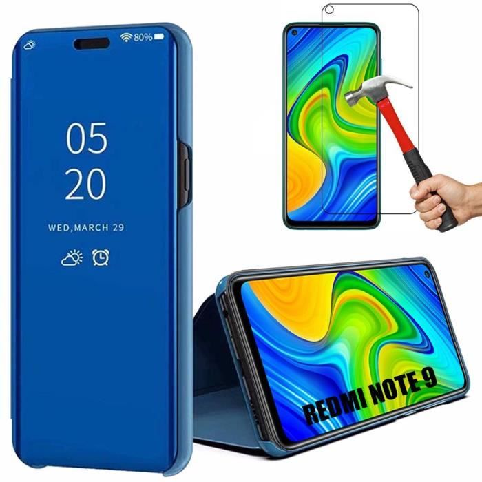 Coque Portefeuille Flip Pour Redmi 8/9A/Note 8T/9S/9 Pro - Avec Vitre En Verre Trempé Et Fermeture Magnétique - Noir