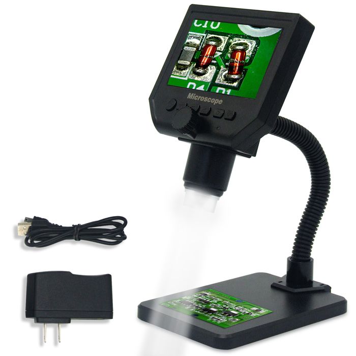 Microscope Numérique Portable - FISHTEC - Zoom x 600 - Ecran - Photo- Vidéo - Rechargeable - Détecteur de mouvement - Pied Flexible