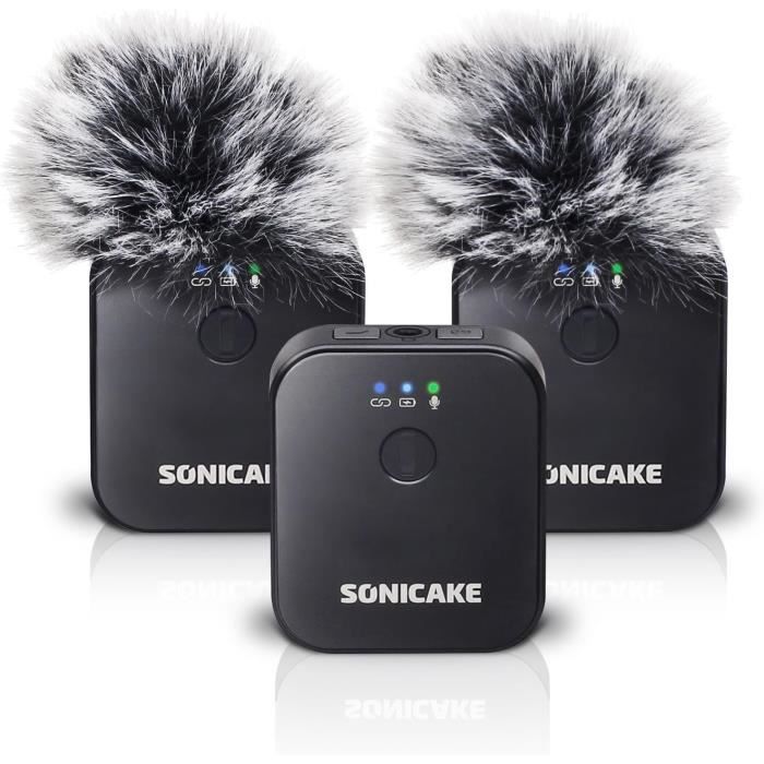 Fangehong 2 Pack Micro Cravate Sans Fil 3-en-1 - Récepteur Universel, Réduction Bruit - Idéal Vlog Interview