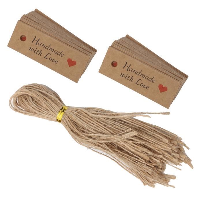 100 étiquettes Cadeaux En Kraft - 4,5x9 Cm, Avec Ficelle, Pour Mariage, Fêtes, Rangement