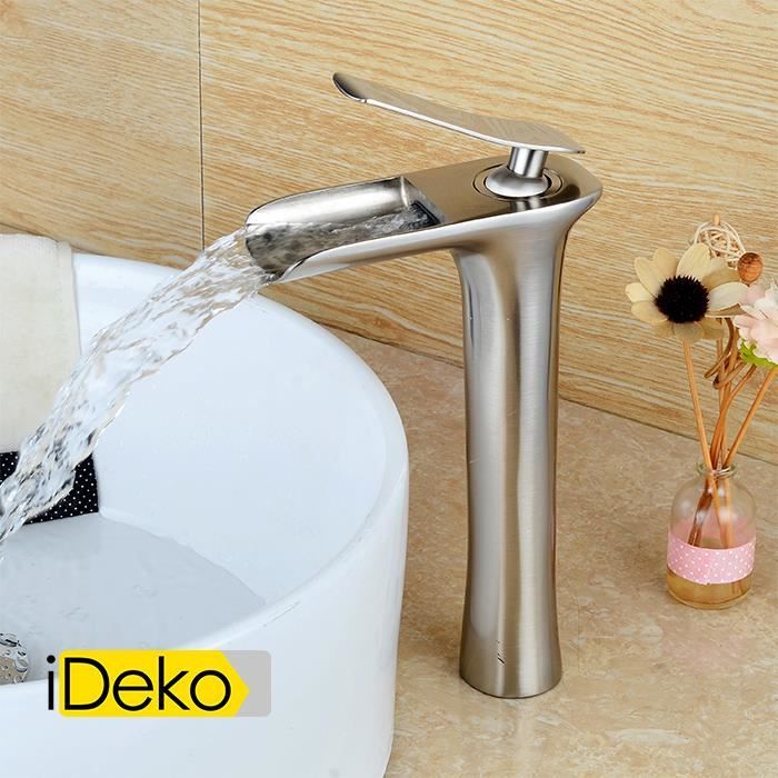 iDeko® Robinet Mitigeur Lavabo en laitonl'huile antique finition peinture  Noir cascade robinet d'évier salle de bains