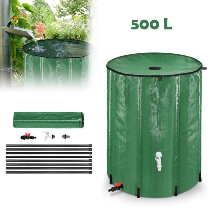 LZQ Réservoir Récupérateur d'eau de pluie pliable Collecteur d'eau de pluie avec robinet, crépine, Vanne de vidange, etc. - 500 L