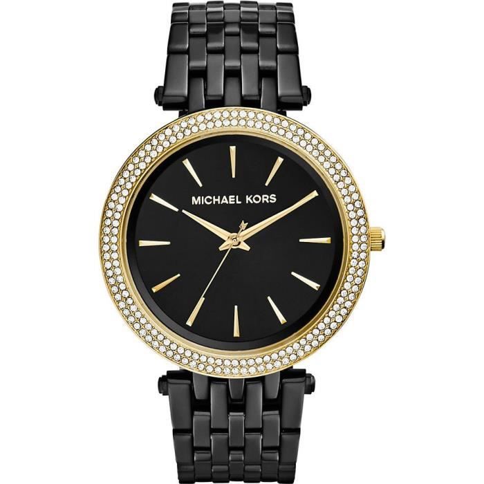 MICHAEL KORS Montre Femme -  - Darci MK3322 - Acier Noir - Lunette Dor&eacute;e - Maillons Fins 