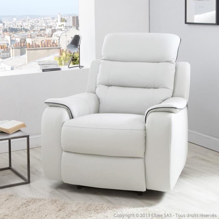 Fauteuil Relax Manuel Cuir De Vachette Chloe Blanc Achat