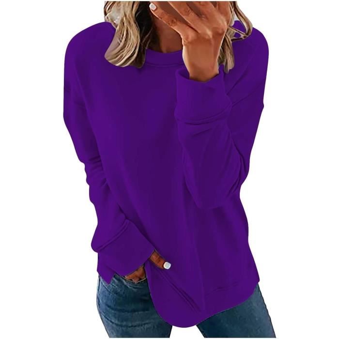 Sweat Femme sans Capuche Couleur Unie, Pullover Femme sans Capuche Sweat  Shirt Pull Femme Chic Et élégant Original Chaud - Violet