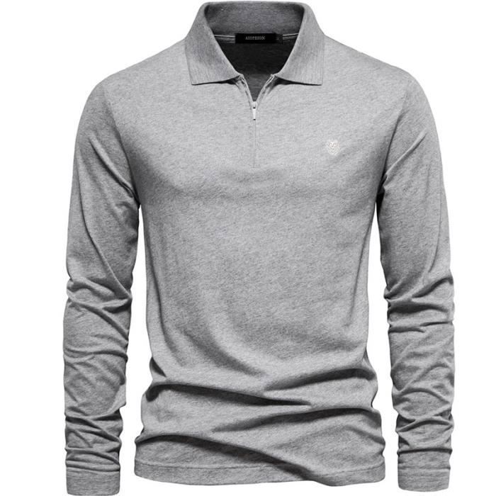 Polo À Manches Longues pour Homme,Polos Homme Haut Manche Longue