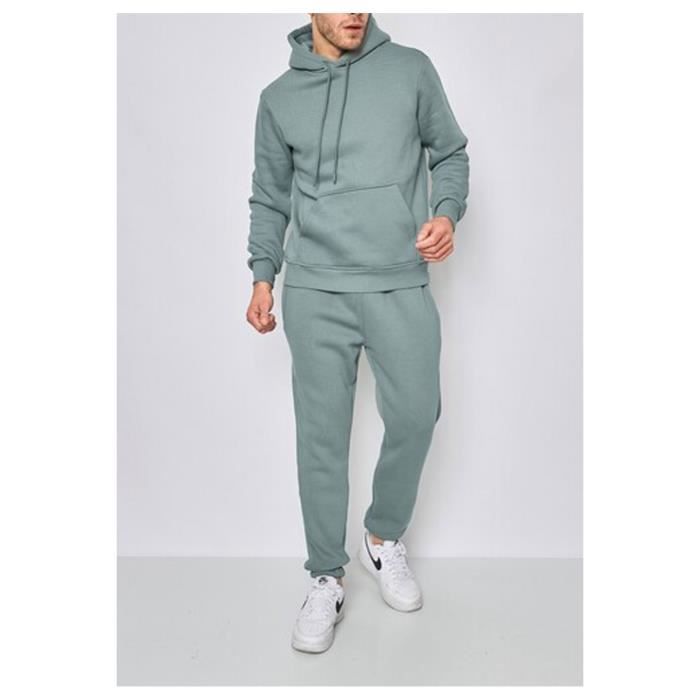 Ensemble survêtement - Homme - Vert - Pantalon ceinture élastiqué - Pull à capuche - Multisport