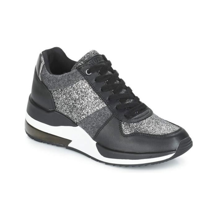 Guess Baskets Femme - Guess - JANETT - Gris/Noir - Semelle compensée 5 cm - Effet pailleté