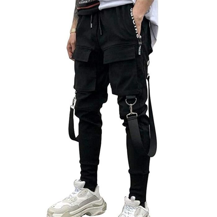 pantalon de jogging pour hommes - punk cargo - techwear - hip hop sarouel - streetwear - noir