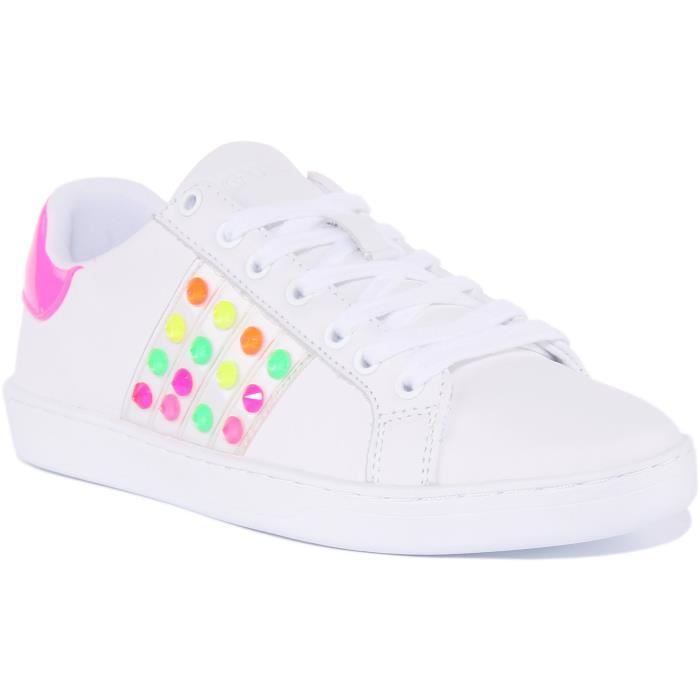 Guess Guess Jacobb Baskets à lacets en cuir et clous pour femmes en blanc rose (Rose blanc 36)