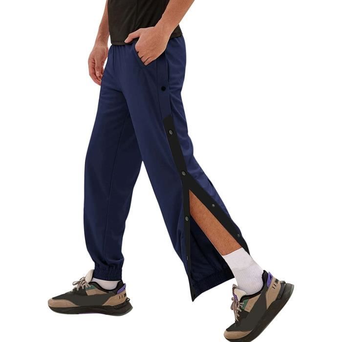 Pantalon de Survêtement à Bouton-Pression Latéral pour Homme Pantalon Boutonné À Ouverture Latérale Grande Taille pour Hommes Bleu