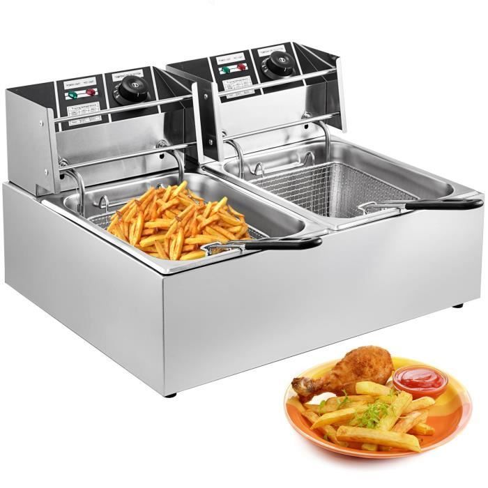 OPTEX Friteuse &eacute;lectrique - Professionnelle - 12L - 5000W - Acier inoxydable - Temp&eacute;rature 50-200&deg;C 