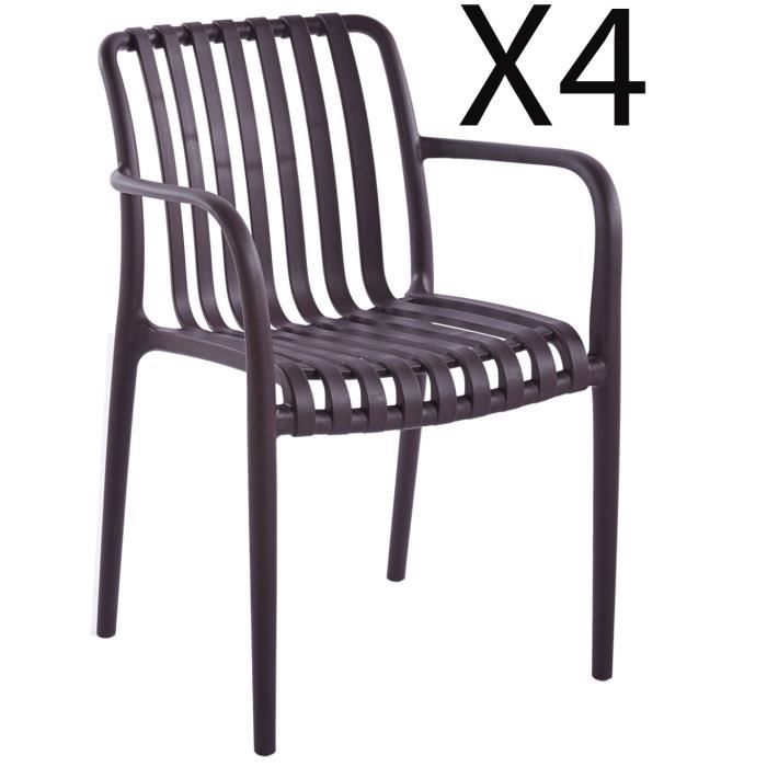 Lot de 4 fauteuils en polypropylène coloris tabac - Longueur 55,5 x profondeur 57,5 x hauteur 81 cm