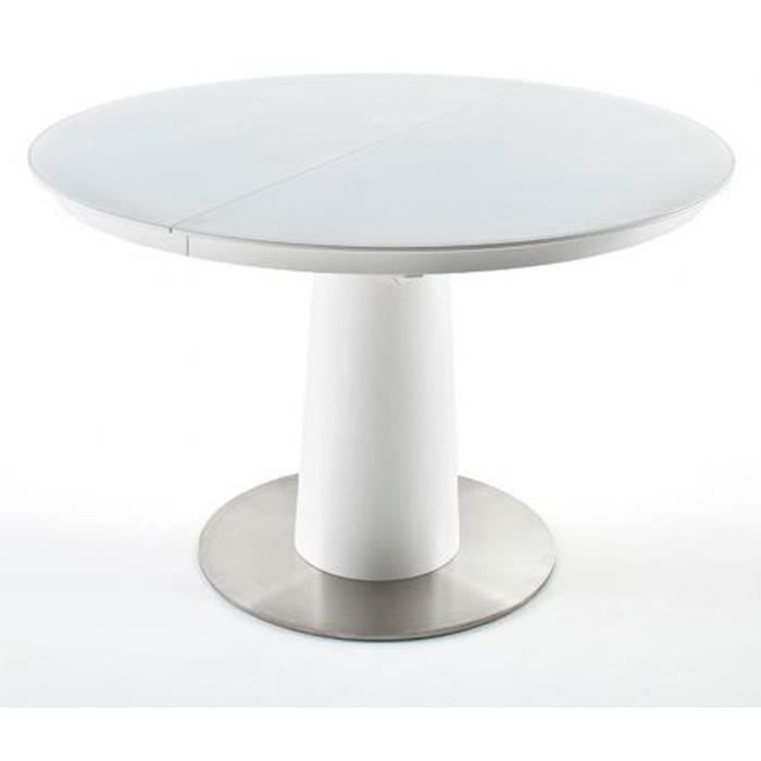 table à manger extensible ronde laqué blanc mat - 120-160 x 76 x 120 cm