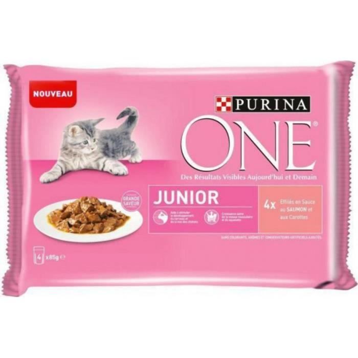 Purina One Junior Sachet Fraicheur Au Saumon Pour Chaton De 1 A 12 Mois 4x85g Lot De 3 Cdiscount