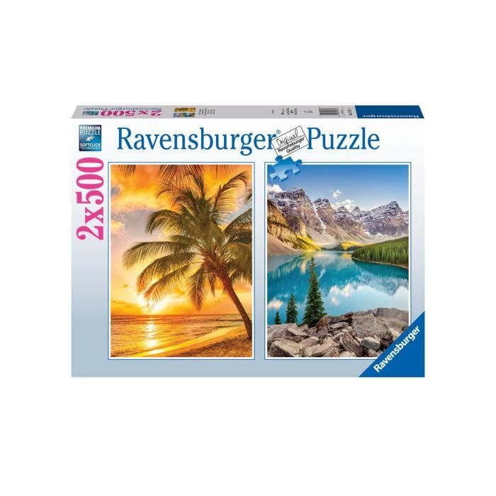 Puzzle 2x500 pièces - Plage et montagnes - Puzzle adultes Ravensburger - Dès 10 ans - 17267