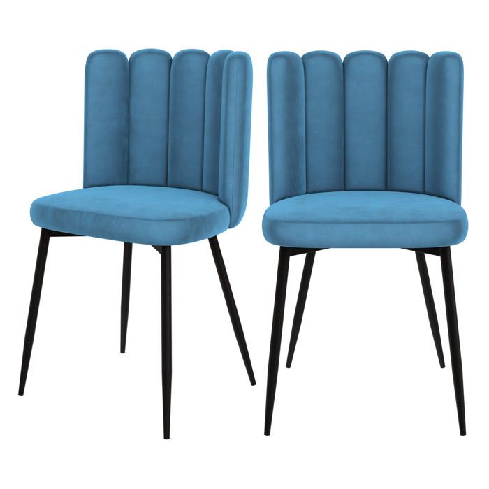 Lot de 2 chaises en velours bleu et pieds en métal noir - Rosy - Maison Pavane