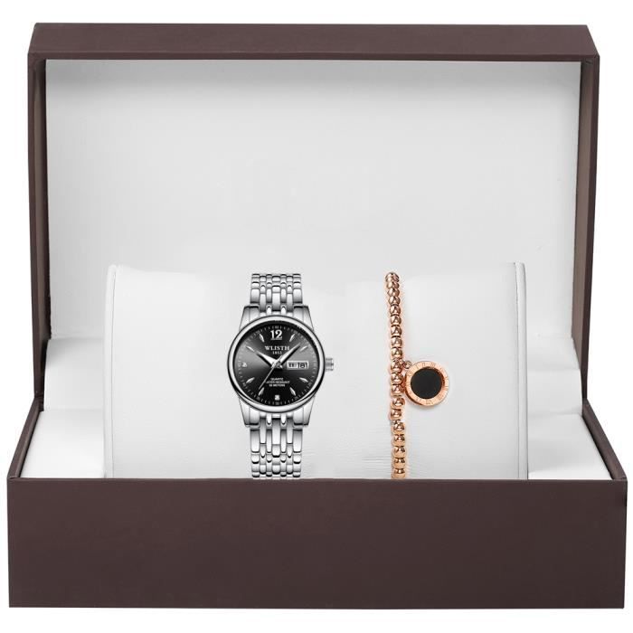 Lot Montre Femme Analogique + 4 Bracelets Cuir Marron – Idée Cadeau Mode