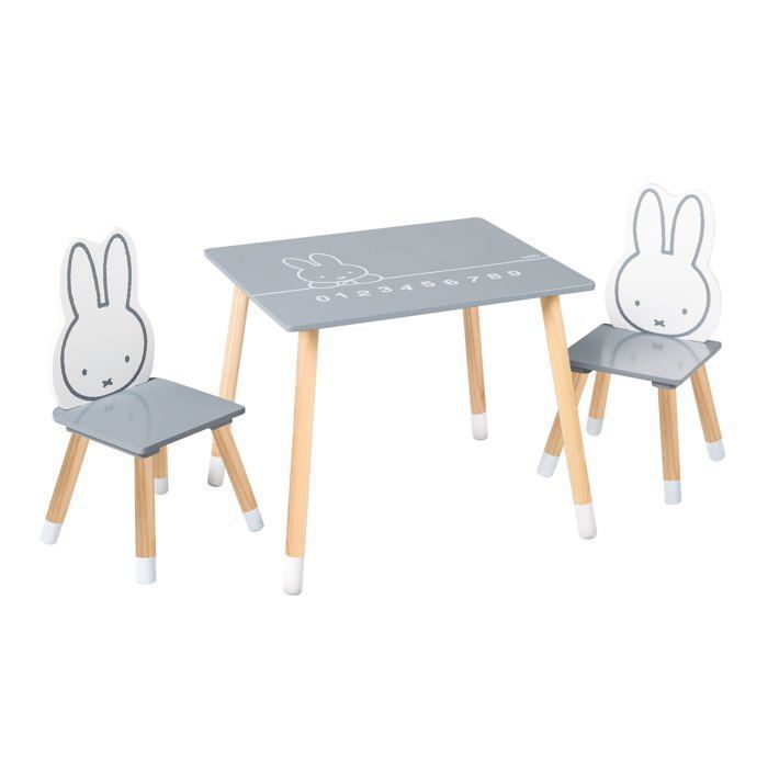 ROBA Ensemble Table + 2 Chaises Enfants - miffy® - Motif Lapin - Table de Jeu et dApprentissage - Gris / Blanc