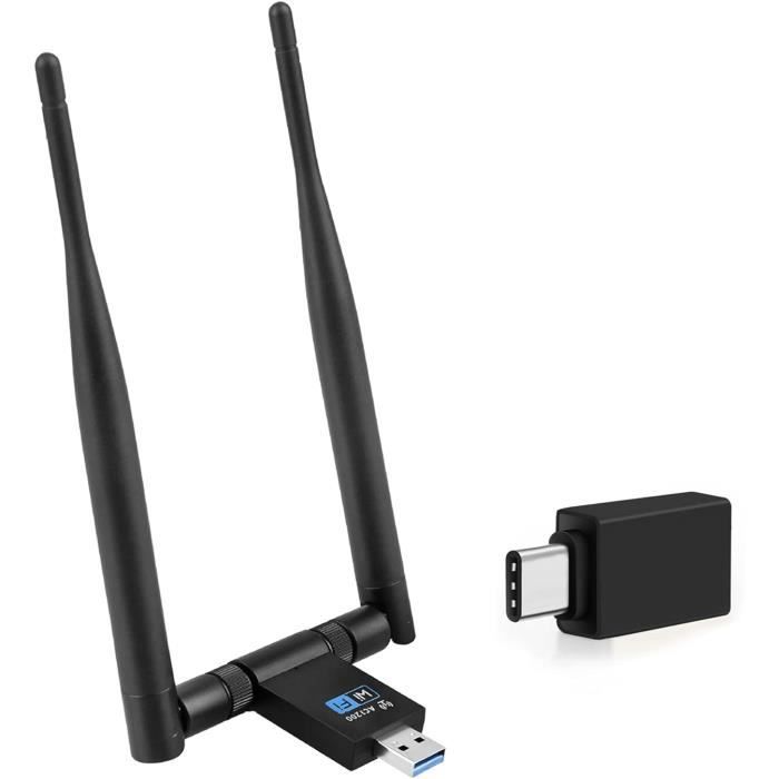 Clé WiFi USB 3.0 AC1200Mbps - Double Antenne 5dBi Détachable, Bi-bande 2.4/5.8GHz, Compatible Windows/Mac/Linux