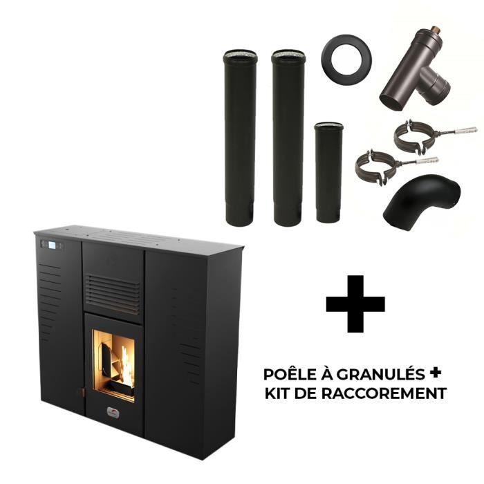 Poêle à granulés Air Slim Alize 12,5 kW Noir Sannover + Kit Raccordement Fumisterie