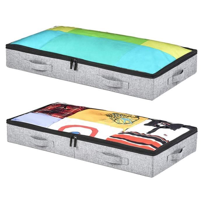 Lot De 2 Boîtes De Rangement Sous Lit Pliable Avec Fermeture Éclair – Tissu Solide Anti-Poussière 70x40x18 Cm