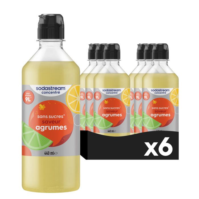 Concentrés SODASTREAM - Lot de 6 concentrés Agrumes sans sucres - Jusquà 54L de boissons - 440 ml