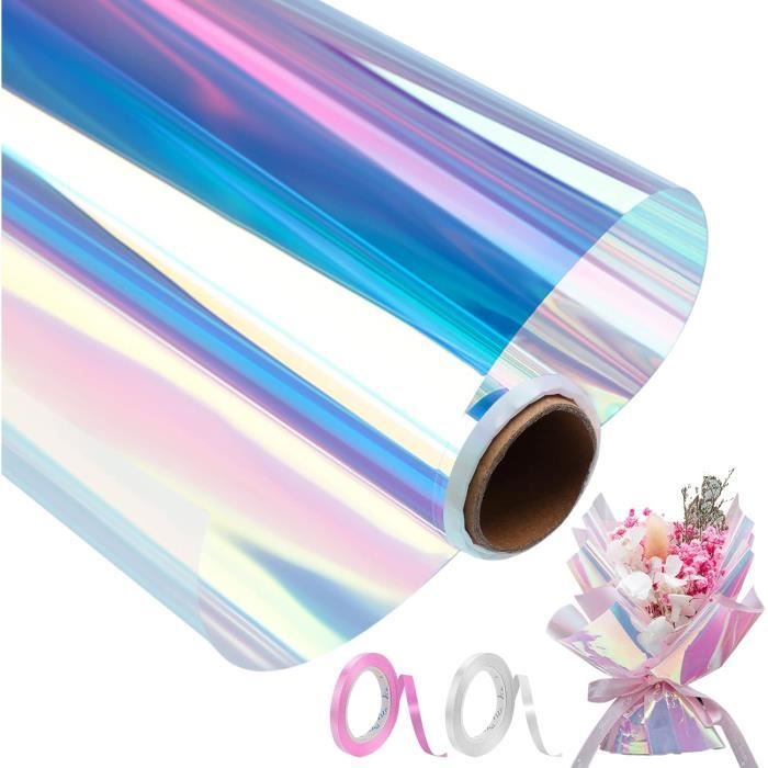 Papier Cadeau Transparent Arc-en-ciel - Rouleau 88 Cm X 15 M, Pour Bouquets, Cadeaux, Emballages Créatifs - 9