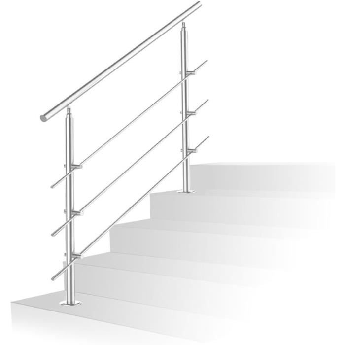 Main Courante Inox Rampe D'escalier Rond Intérieur & Extérieur 42 Mm Support Mural Argente 160cm 89923212