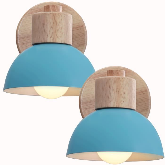 Zaku Applique Murale Industrielle E27 Lampe Murale Intérieur en Métal Bois 15CM Luminaire Rétro Réglable 2 Pcs Bleu
