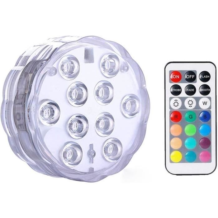 10leds RGB Led lumière Submersible lampe de nuit sous-marine à piles