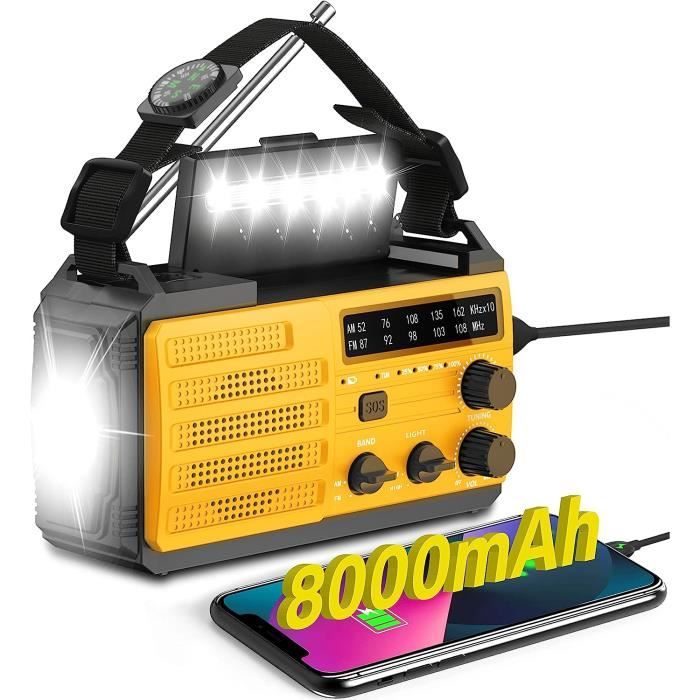 Radio Solaire D'urgence Avec Manivelle - Rechargeable USB, Lampe Torche, SOS - Pour Camping, Randonnée, Maison