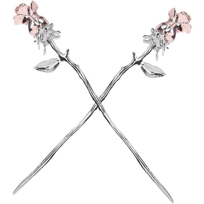 Lot De 10 Épingles à Cheveux Strass Fleurs Roses Plaqué Argent - Accessoires Coiffure Élégants
