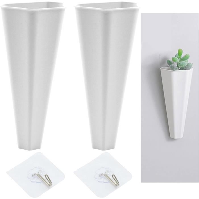 Jardinière Murale Octogonale Géométrique Avec Support Métal - Pot Céramique Blanc Et Plateau Bois | Décoration Balcon, Bureau