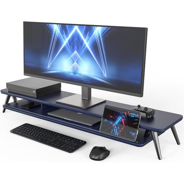 Fenge Dual Support d'Écran d'Ordinateur pour Téléphone/Pad,Ordinateur,Tablette,Casque Grand Écran Multifonctionnel À 2 Niveaux pour Ordinateur Portable, 108 x 23,5 x 14,5 cm-Charge de 50kg (Noir