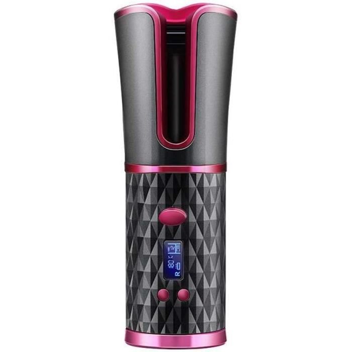 Fer à Boucler Automatique Sans Fil Crazy Beauty - Mini, Céramique, 6 Températures, Rose/noir