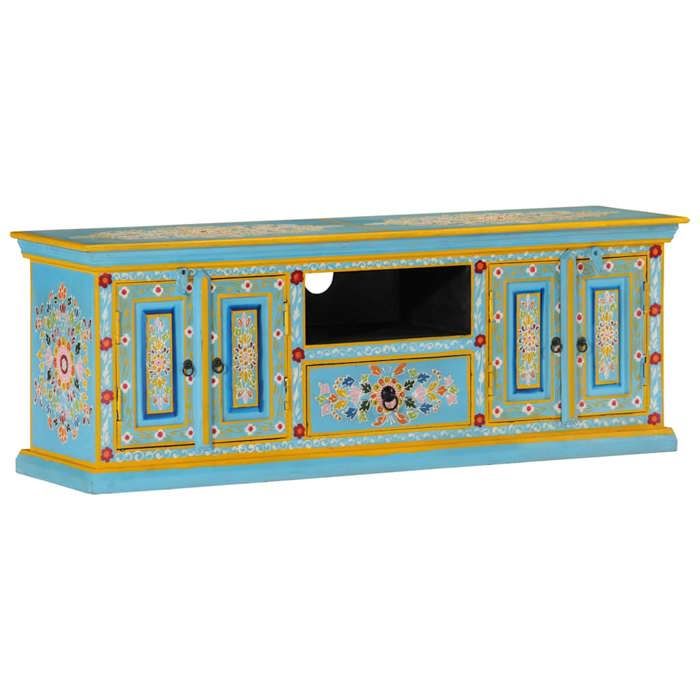 vidaXL Meuble TV bleu 110x30x40 cm bois massif de manguier 353908