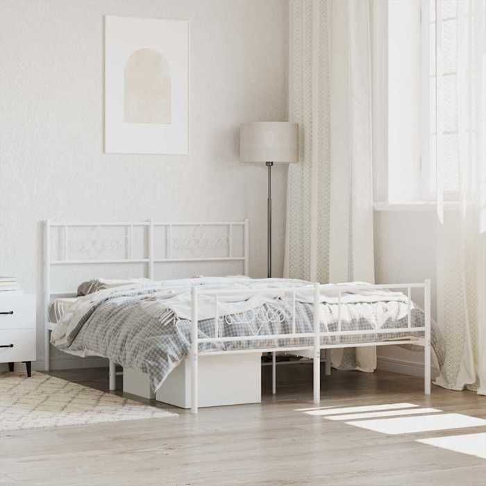 vidaXL Cadre de lit métal sans matelas et pied de lit blanc 140x190 cm 355334