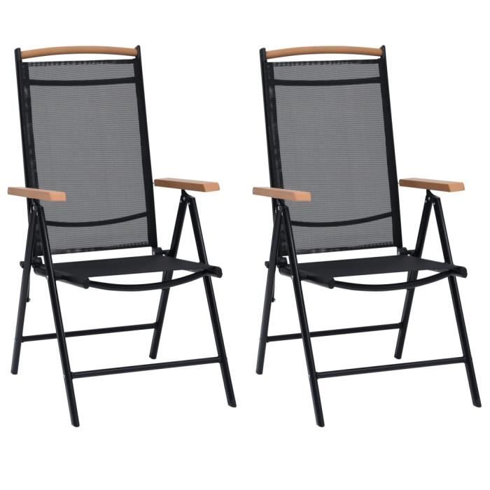 "Top" Chaises de jardin JILI - Fauteuil d'extérieur pliables 2 pcs aluminium et textilène noir,9,65 Kg