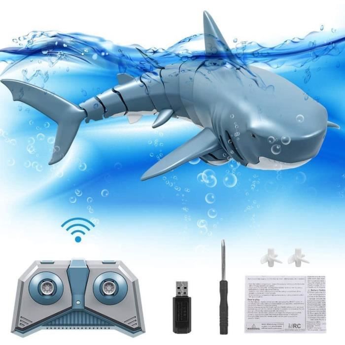 Bateau Télécommandé Requin 2.4 GHz – Simulation Requin RC Gris – Jouet Enfant +3 Ans Avec Télécommande Et Batterie