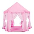 Tente Princesse Fille, Rose Tente de Jeu Enfant Intérieur Hexagone Château Palace Cabane de Princesse de Jeux pour Enfant-1