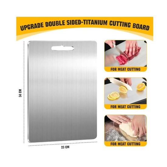Planche à Découper INOX Double Face Titane 28x39 Cm - Antibactérienne Qualité Alimentaire