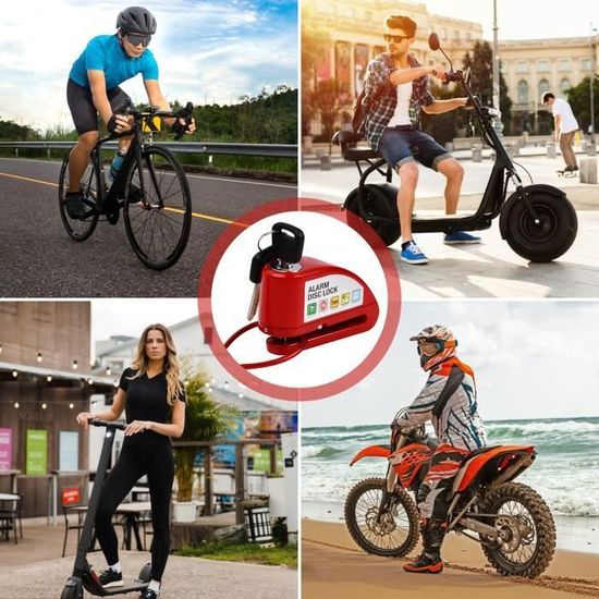 Antivol Moto Avec Alarme 110 DB - Bloc Disque Avec Câble Rappel 1,5 M - Léger, Robuste, Piles Incluses - Pour Scooter, Vélo électrique, Trottinette