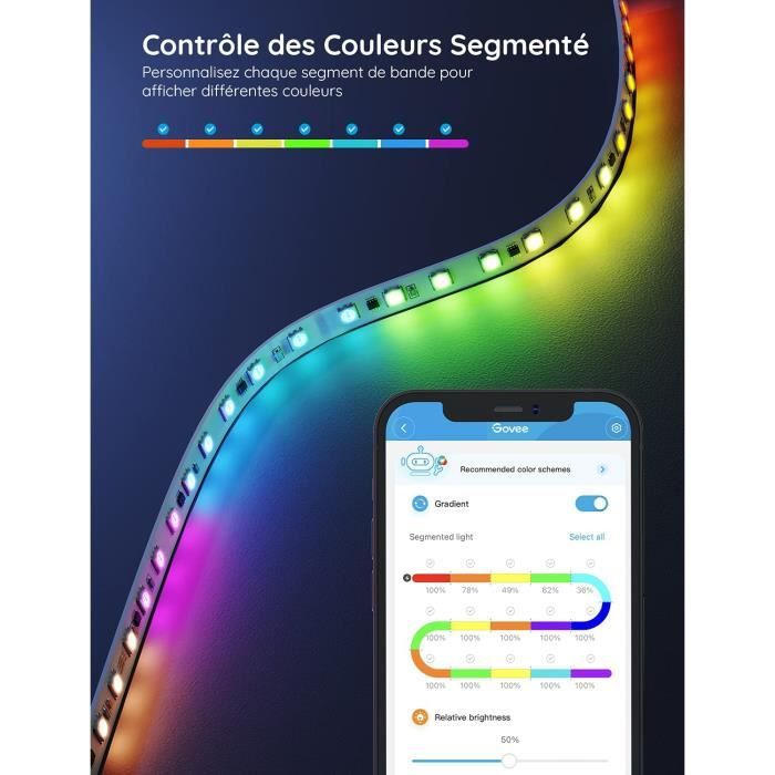 Govee RGBIC Ruban LED 5m, Bande WiFi Bluetooth Multicolore