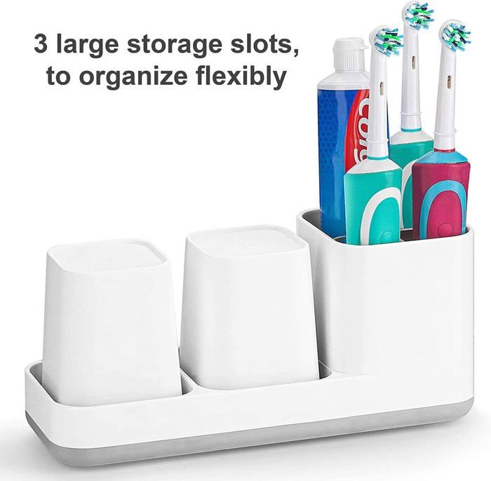 Lot De 4 Porte-Brosses à Dents Avec Ventouse - Support Mural Salle De Bain, Porte-Gobelet Drainage Magnétique Organisateur Salle De Bain Sans Trou