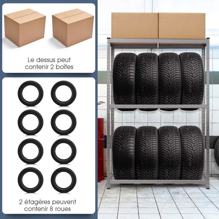 Étagère à Pneus Argentée En Acier Galvanisé, Cale