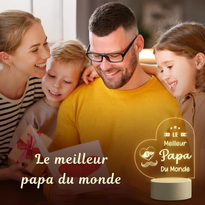 Lampe De Table Cadeau Papa - Lampe LED Personnalisée Avec Message Émouvant, Idéal Anniversaire, Noël Ou Fête Des Pères