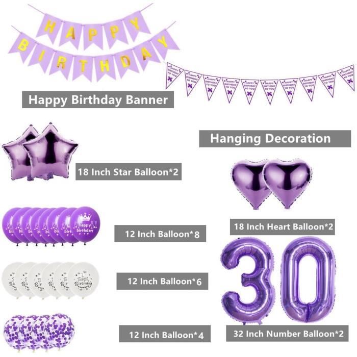 Ballons à Confettis Multicolores Pour Anniversaire 30 Ans