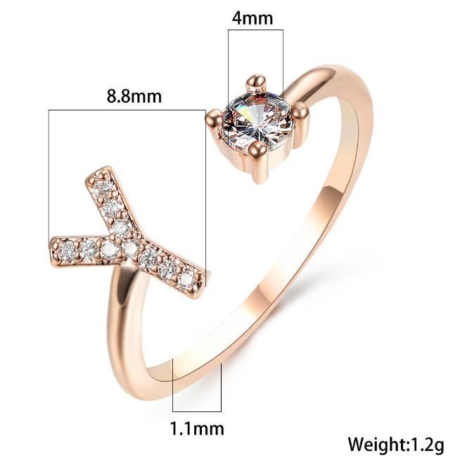 Bague Ouverte Lettre Initiale pour Femme Pierre Anneaux Ajustables