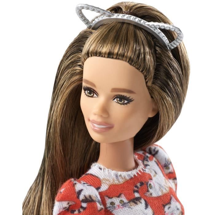 Barbie Fashionistas poupée mannequin #97 brune avec serre-tête et robe  rouge à imprimés chats, jouet pour enfant, FJF57 - Cdiscount Jeux - Jouets
